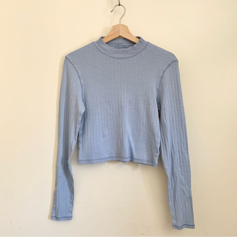 American Eagle Light Blue Knit Mock Neck Long Sleeves Top US Large